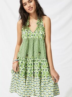Ro’s Garden Green Patterned Tiered Halter Sundress